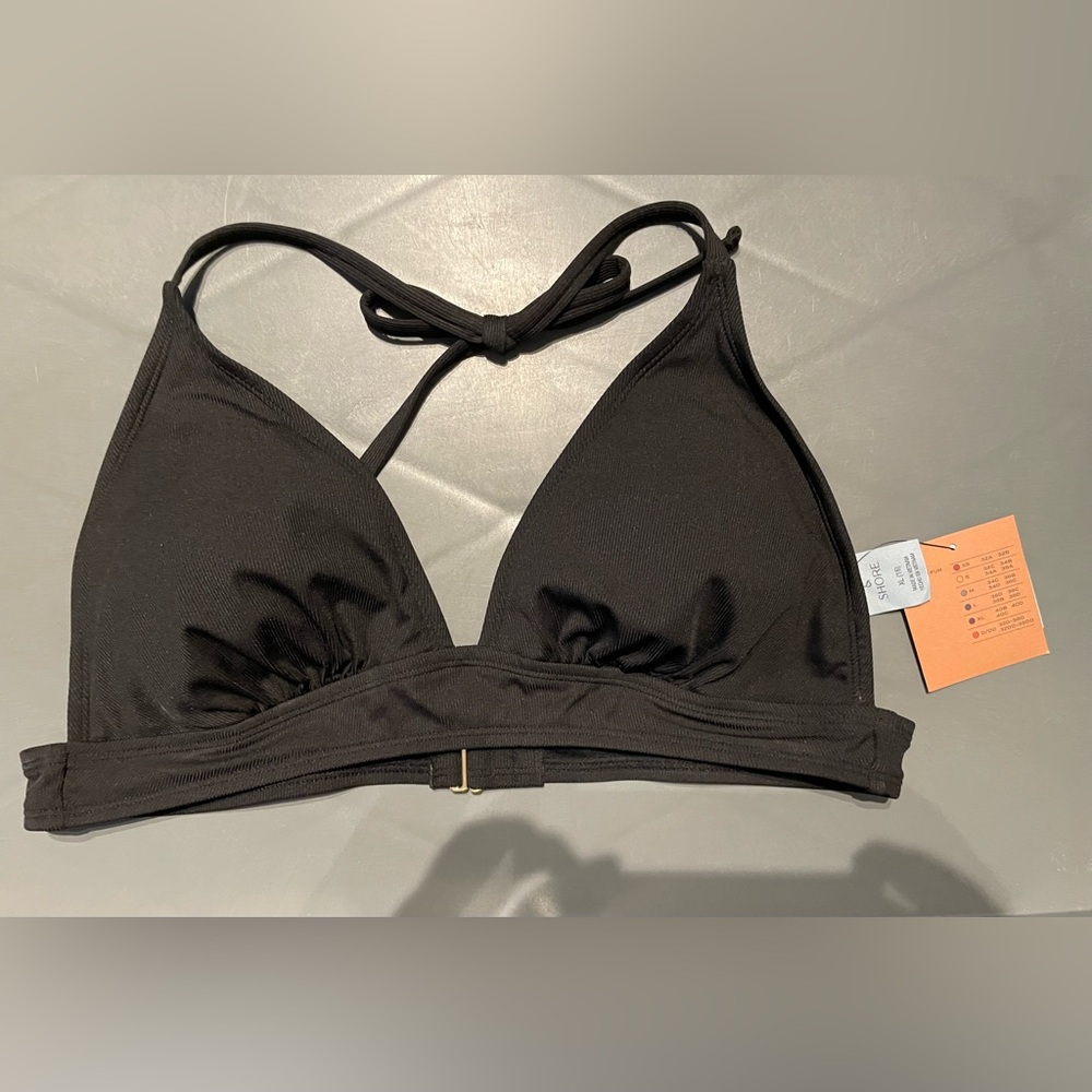 Shade & Shore Women's Ribbed Triangle Longline Bikini Top Black Size XL NWT